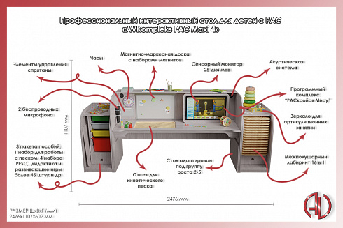 Профессиональный интерактивный стол для детей с РАС «AVKompleks РАС Maxi 4»